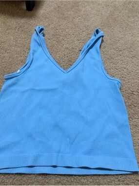 T.J.Maxx Light Blue Ribbed V-Neck Tank Top